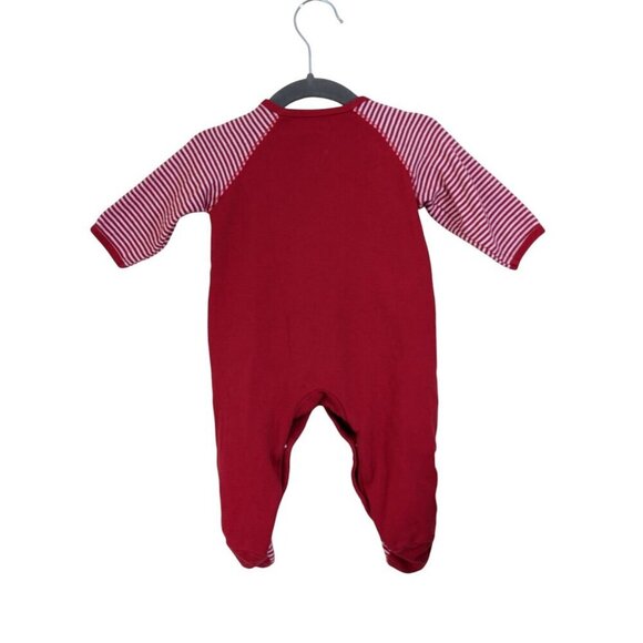 My First Christmas One Piece Baby 6 Months Red Green Striped Embroidered Train - Picture 3 of 6